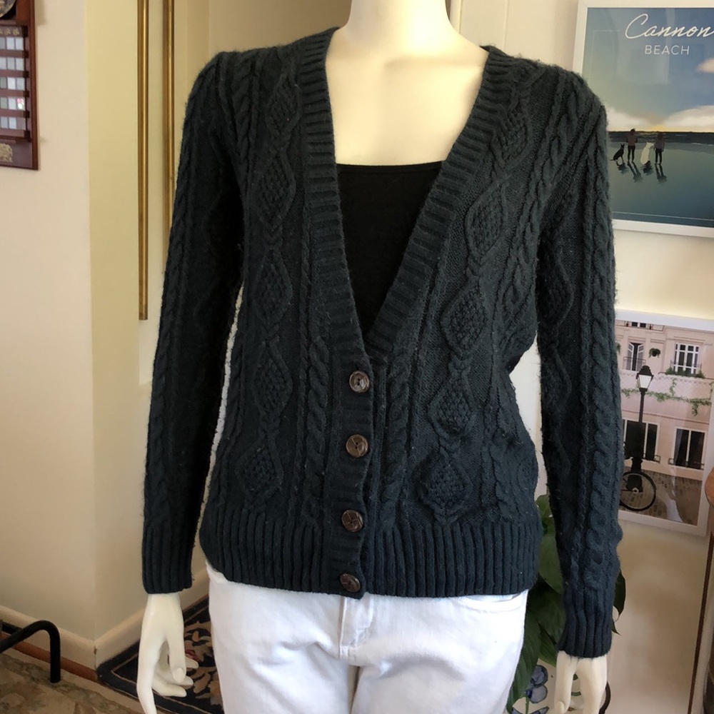 Navy Cable Knit Cardigan - Picture 3 of 4
